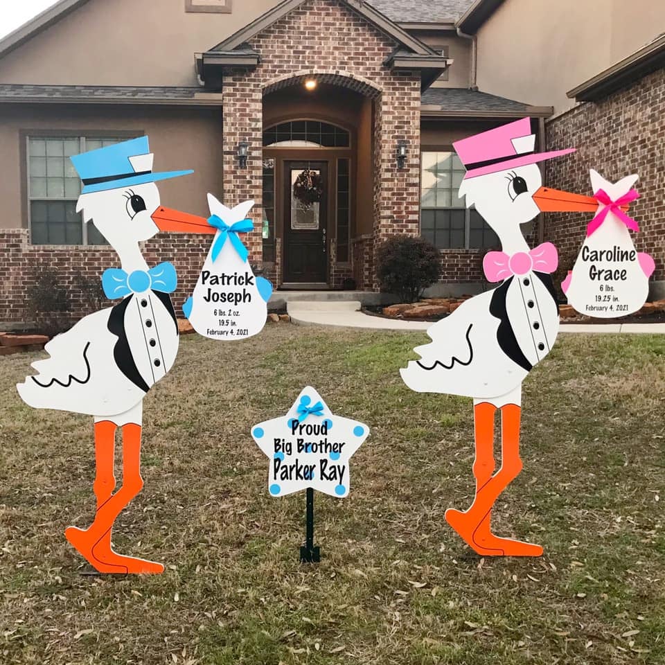 Pink and Blue Stork Sign with Personalized Bundles for Twins, Amelia Island, Jacksonville (FL), St Mary's (GA)