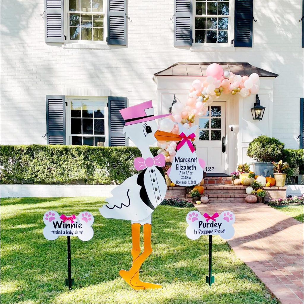 Pink Stork Sign with Personalized Bundle and Dog Bone Signs, Amelia Island, Jacksonville (FL), St Mary's (GA)