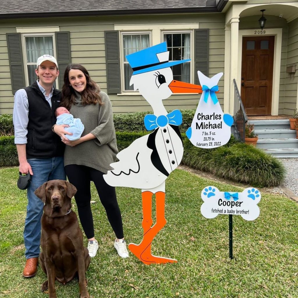 Blue Stork Sign with Personalized Bundles and Dog Bone Sign, Amelia Island, Jacksonville (FL), St Mary's (GA)