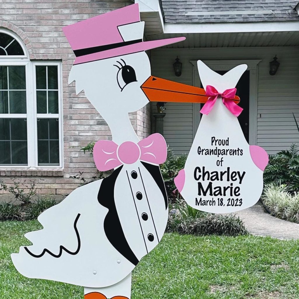 Pink Grandparent Stork Sign with Personalized Bundle, Amelia Island, Jacksonville (FL), St Mary's (GA)