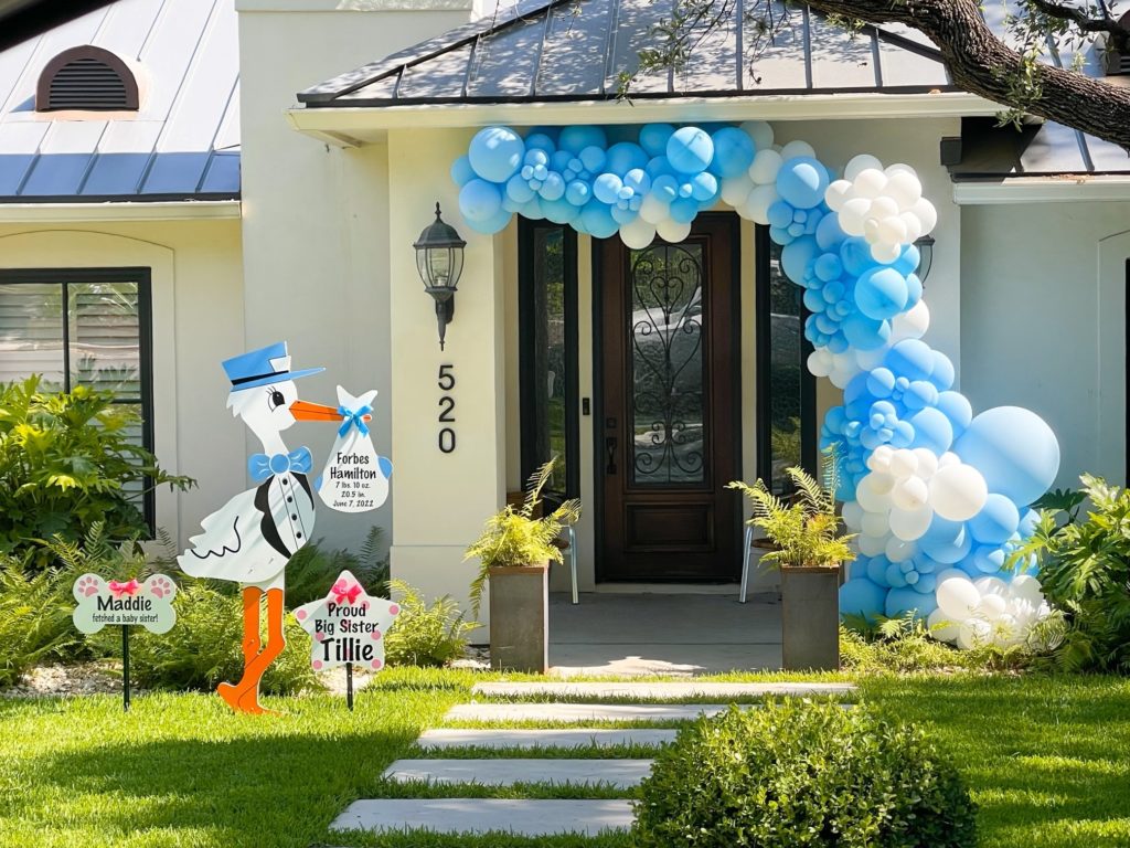 Blue Stork Sign with Personalized Bundle and Dog Bone Signs, Amelia Island, Jacksonville (FL), St Mary's (GA)