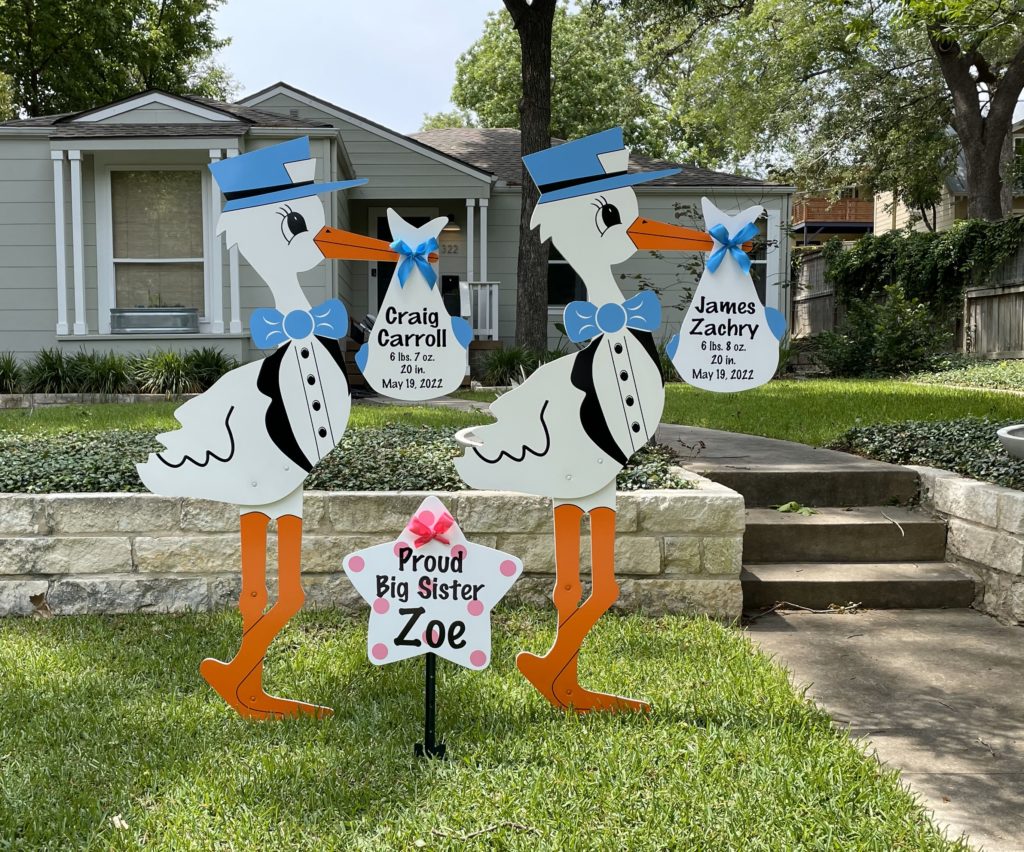 Twin Blue Stork Sign with Personalized Bundles and Star Sign, Amelia Island, Jacksonville (FL), St Mary's (GA)