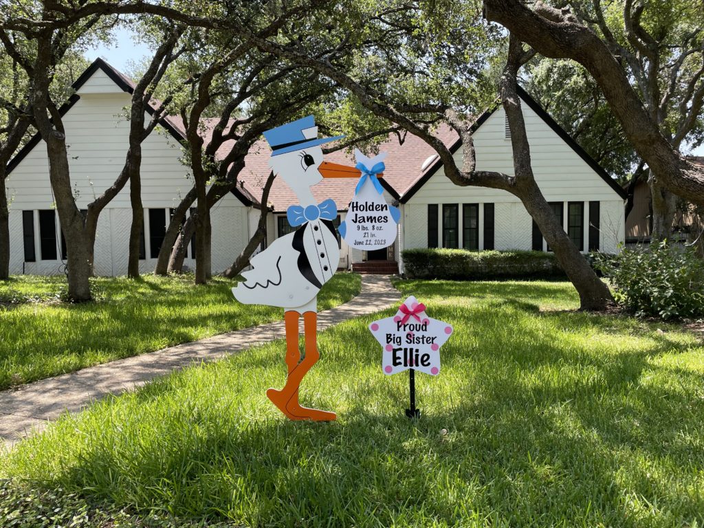 Blue Stork Sign with Sibling Star Sign, Amelia Island, Jacksonville (FL), St Mary's (GA)